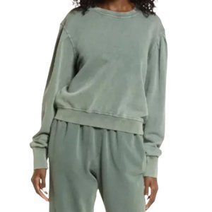 NWT BLANKNYC Green Cotton French Terry Puff Sleeve Sweatshirt, size small